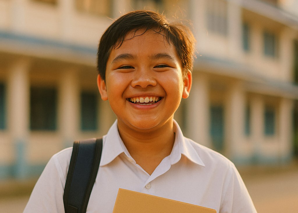 Happy students celebrating PSLE success