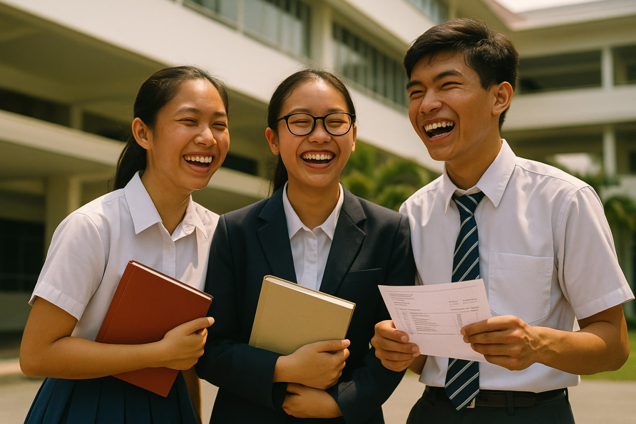 Students celebrating O-Level success